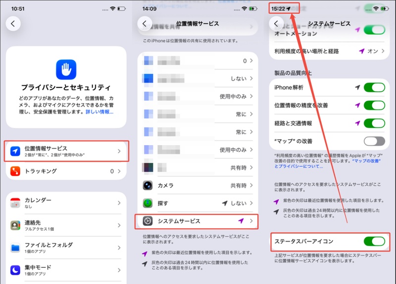 位置情報アイコン 常時表示 異変 察知