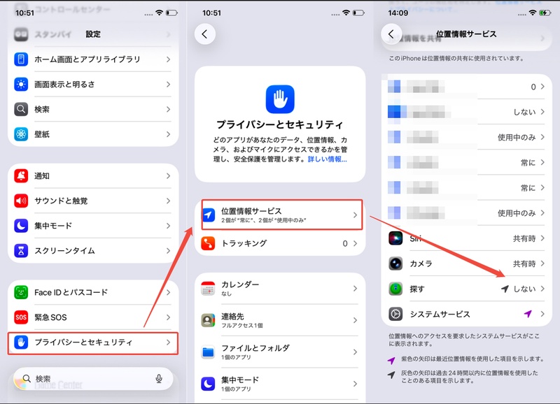 システムサービス アクセス履歴 矢印アイコン 確認
