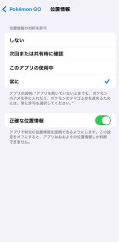 正確な位置情報をオンにする